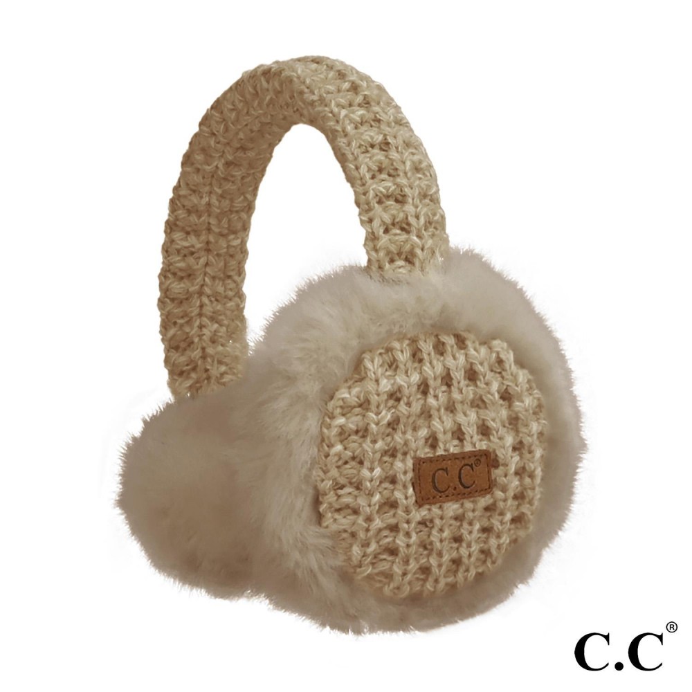 C.C EMS4495 Heather Knitted Faux Fur Earmuff - One Size Fits Most - Adjustable Band - 70% Acrylic 30% Polyester view 2