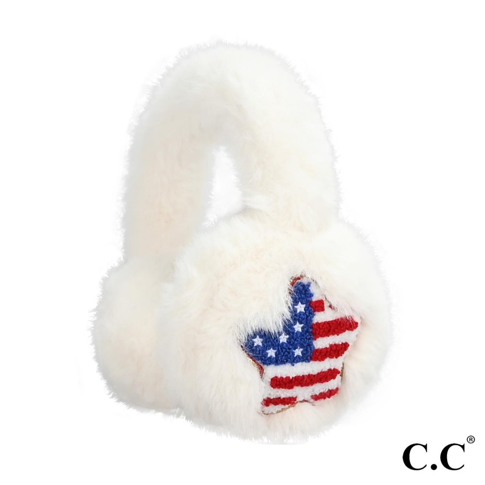 C.C EMS4503 American Star Chenille Patch Faux Fur Earmuffs - One Size Fits Most - Adjustable Band - 100% Polyester view 2
