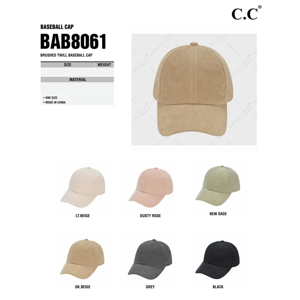 BAB8061 Brushed Twill Baseball Cap - One Size Fits Most - Adjustable Velcro Closure - 100% Cotton view 4