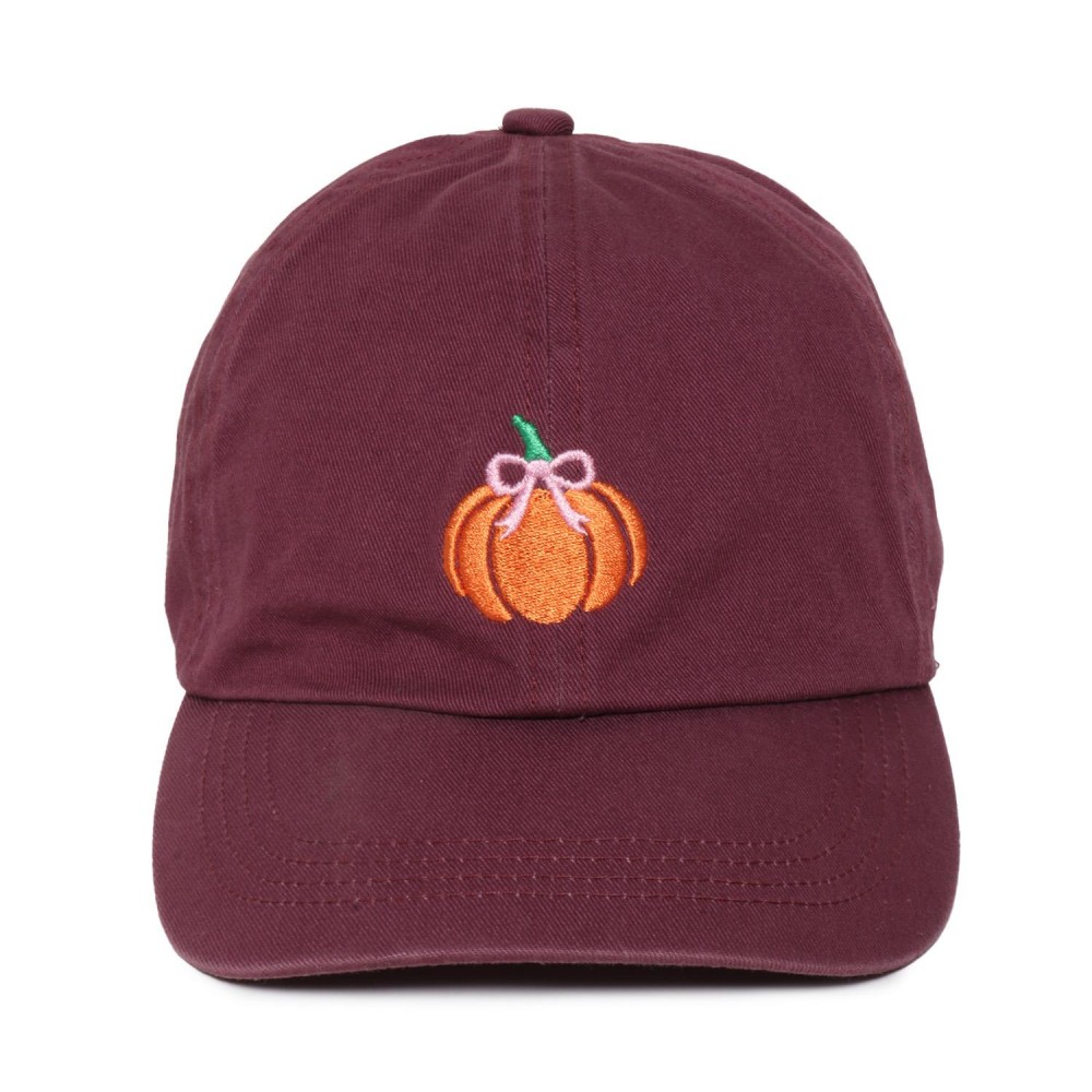 Pumpkin & Bow Embroidered Baseball Cap - One Size Fits Most - Slide Buckle Adjustment - 100% Cotton view 2