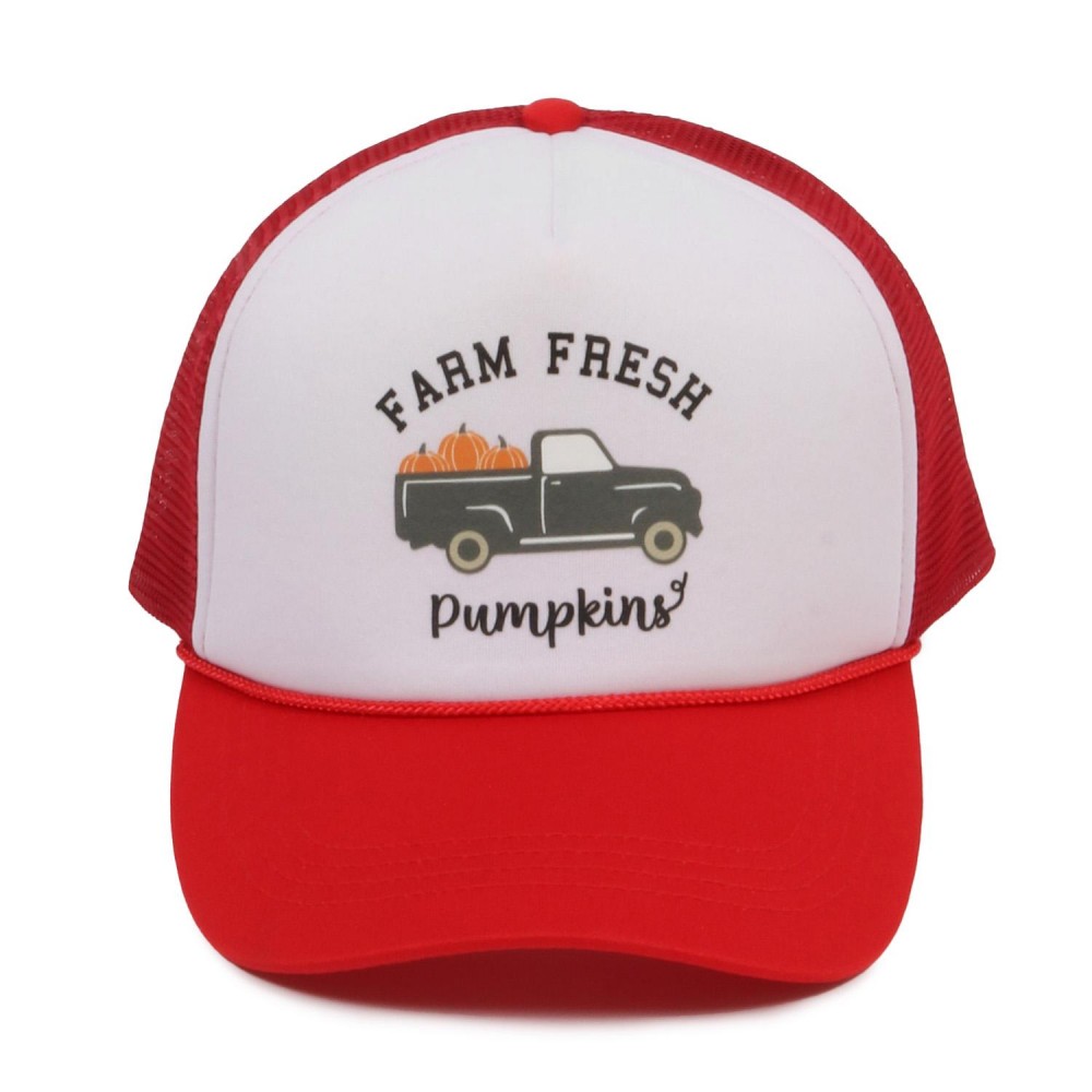 'FARM FRESH Pumpkins' Trucker Baseball Cap - One Size Fits Most - Adjustable Snap Back - 100% Polyester view 2