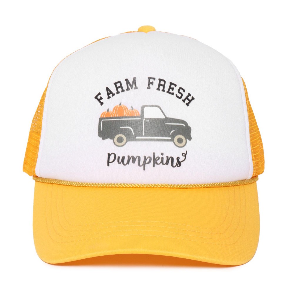 'FARM FRESH Pumpkins' Trucker Baseball Cap - One Size Fits Most - Adjustable Snap Back - 100% Polyester view 2