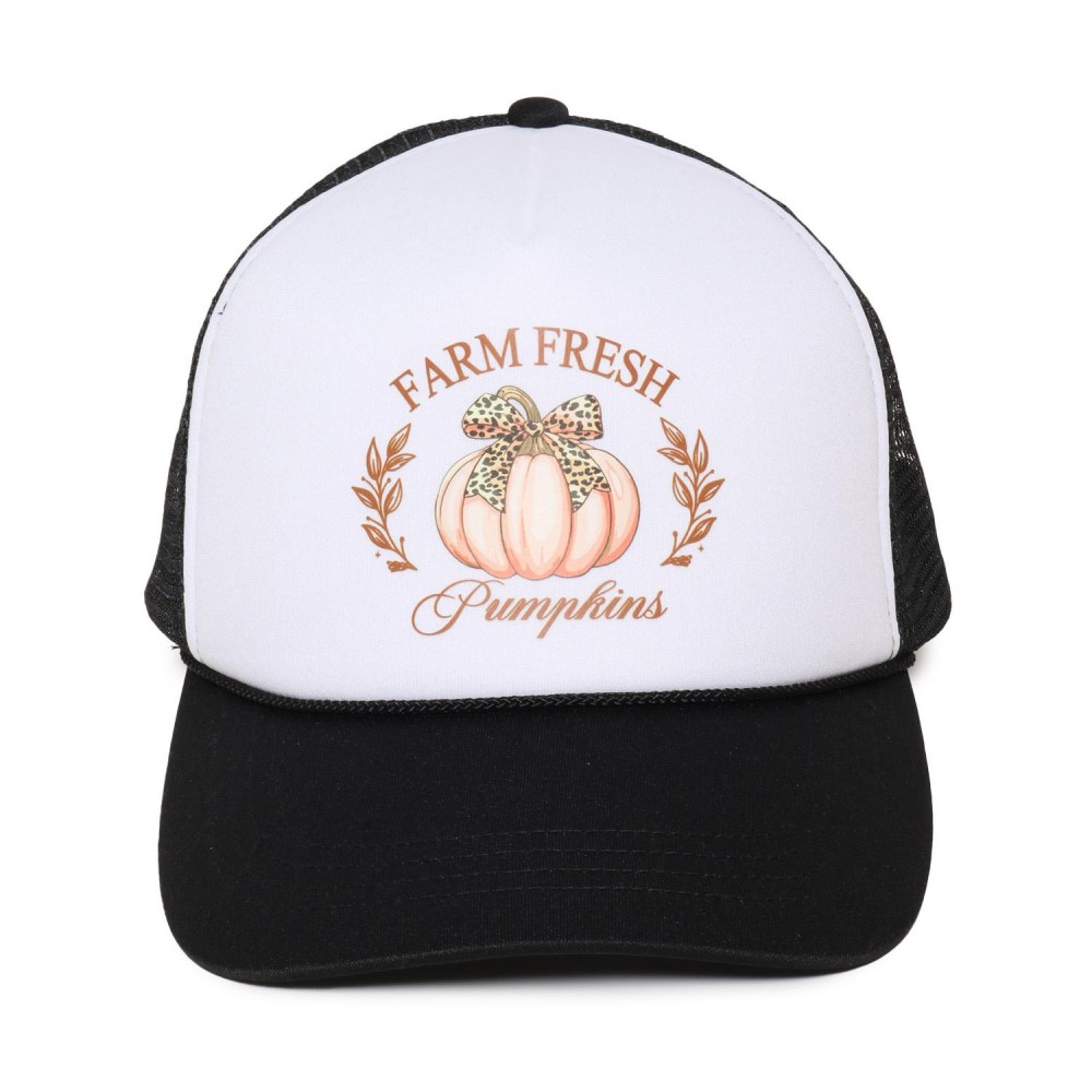 'FARM FRESH Pumpkins' Pumpkin Bow Trucker Baseball Cap - One Size Fits Most - Adjustable Snap Back - 100% Polyester view 2
