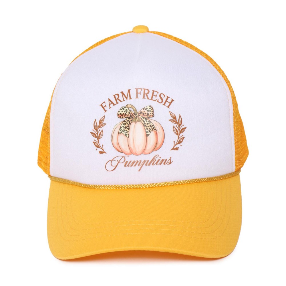 'FARM FRESH Pumpkins' Pumpkin Bow Trucker Baseball Cap - One Size Fits Most - Adjustable Snap Back - 100% Polyester view 2