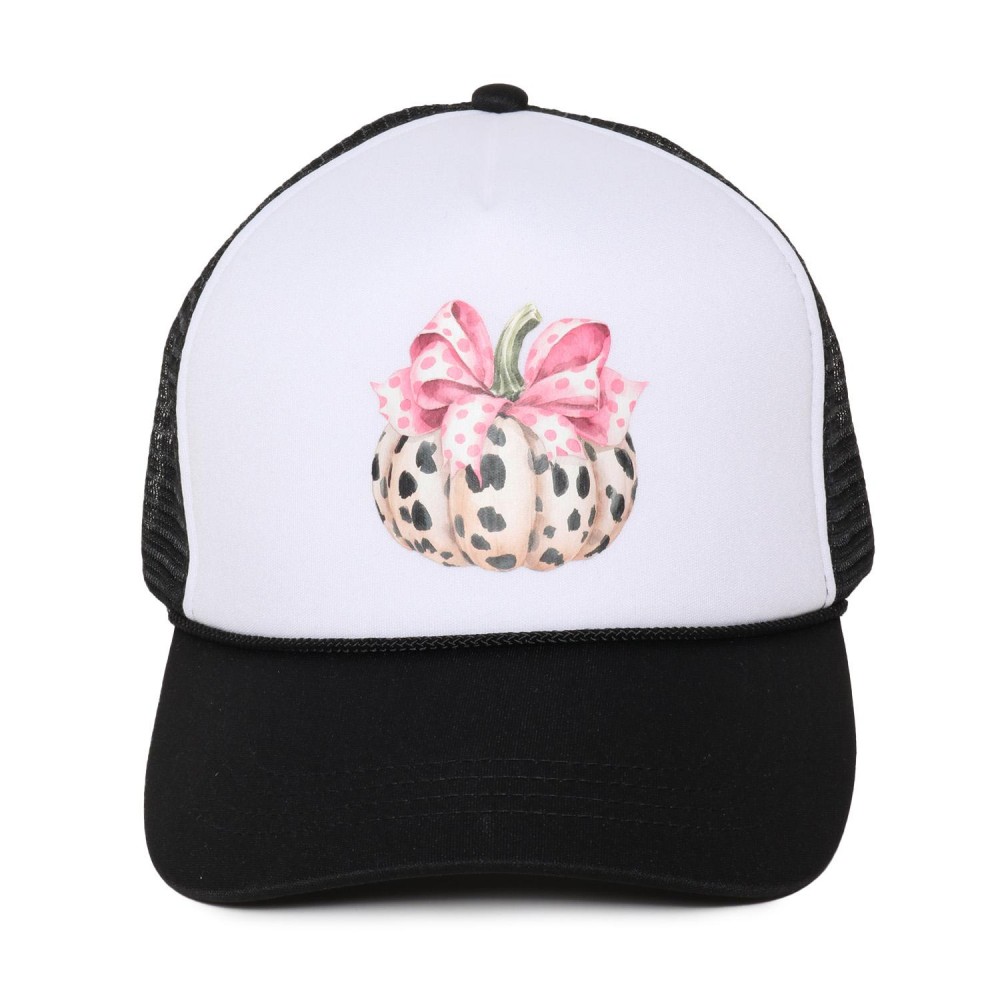 Speckled Pumpkin & Bow Trucker Baseball Cap - One Size Fits Most - Adjustable Snap Back - 100% Polyester view 2
