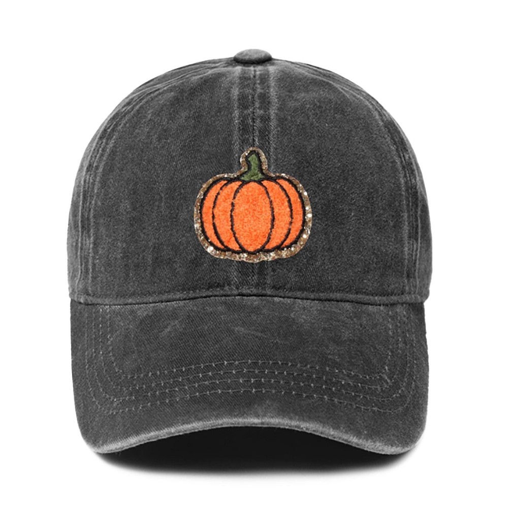 Glitter Chenille Pumpkin Patch Baseball Cap - One Size Fits Most - Slide Buckle Adjustment - 100% Cotton view 2