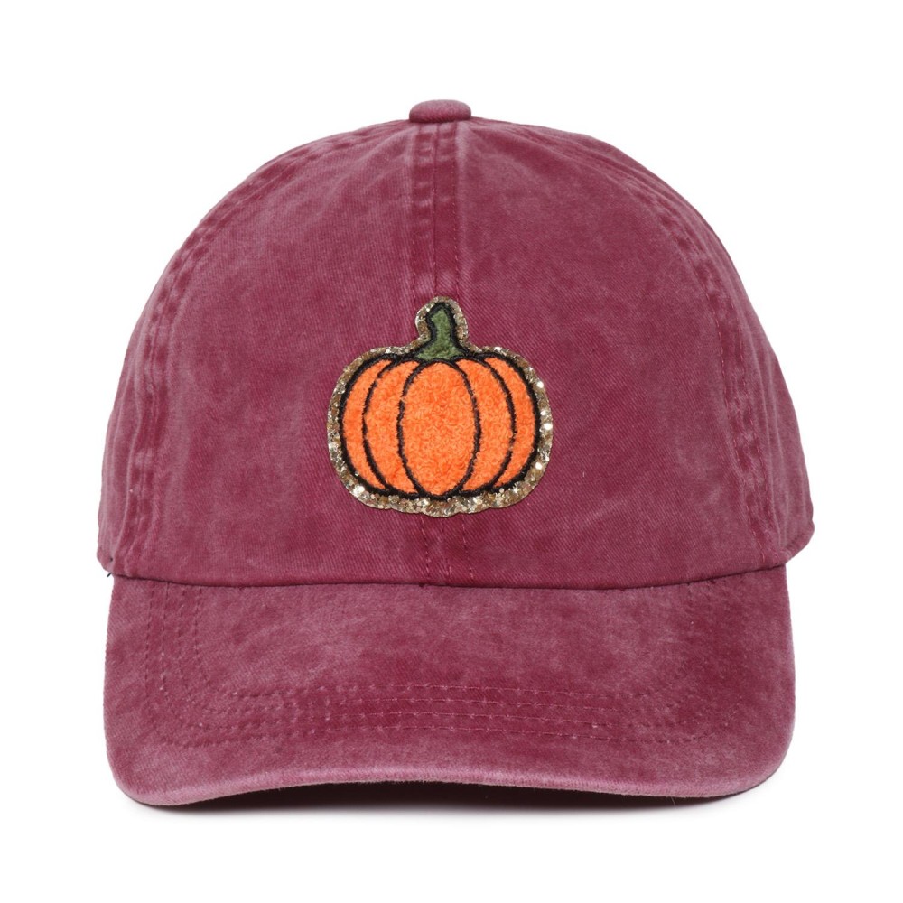 Glitter Chenille Pumpkin Patch Baseball Cap - One Size Fits Most - Slide Buckle Adjustment - 100% Cotton view 2