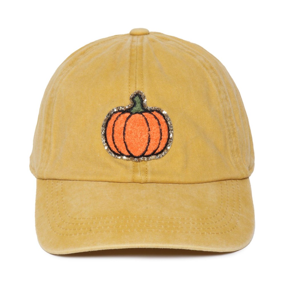 Glitter Chenille Pumpkin Patch Baseball Cap - One Size Fits Most - Slide Buckle Adjustment - 100% Cotton view 2
