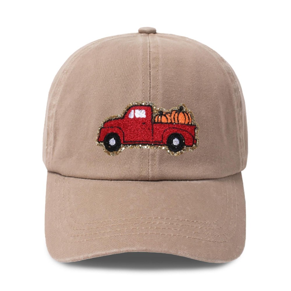 Pumpkin Truck Glitter Chenille Patch Baseball Cap - One Size Fits Most - Slide Buckle Adjustment - 100% Cotton view 2