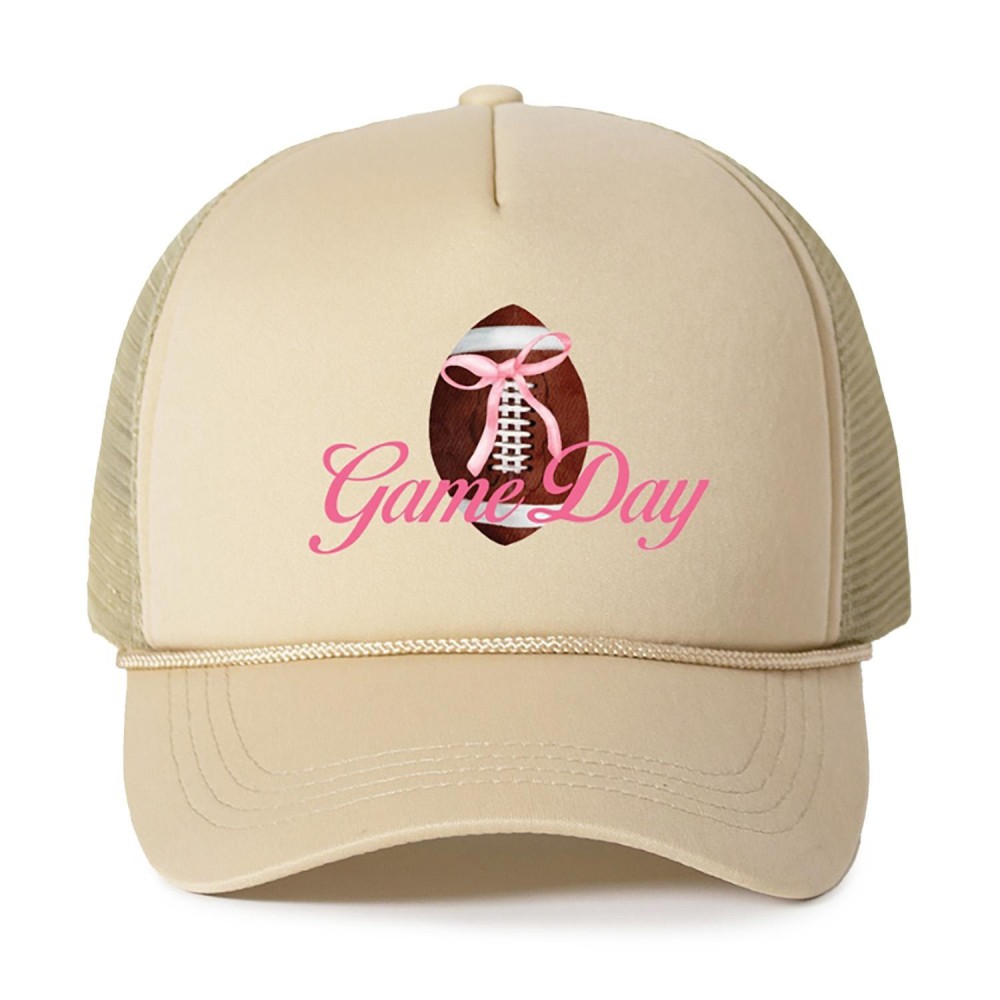 'Game Day' Football Bow Trucker Baseball Cap - One Size Fits Most - Adjustable Snap Back - 100% Polyester view 2