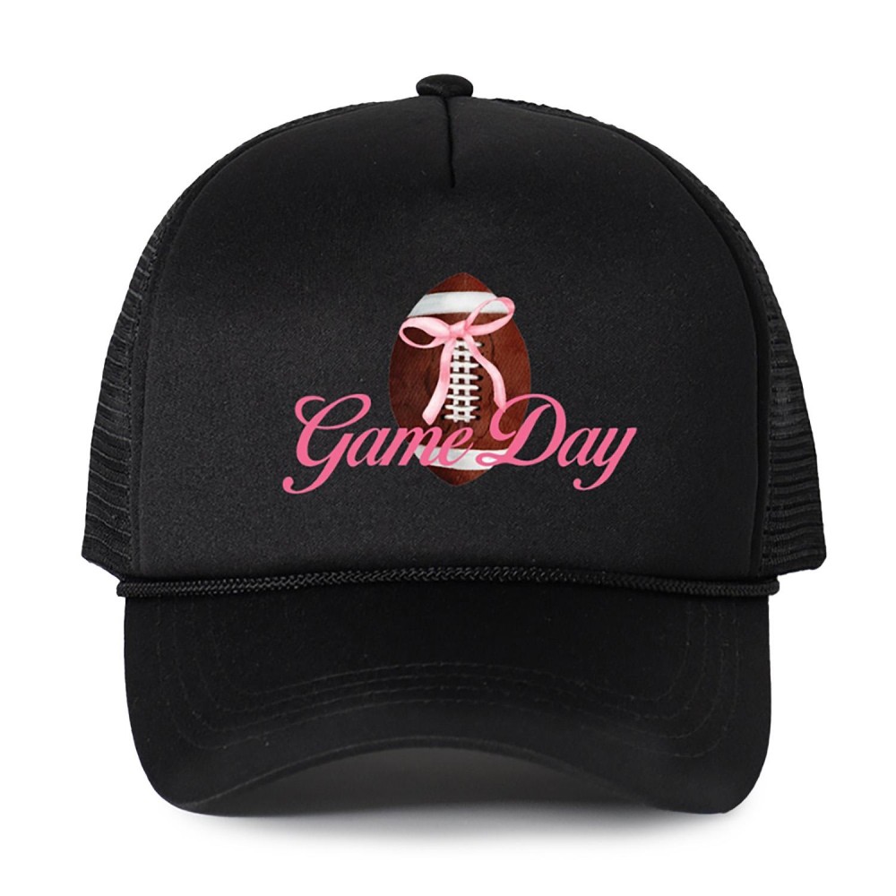 'Game Day' Football Bow Trucker Baseball Cap - One Size Fits Most - Adjustable Snap Back - 100% Polyester view 2