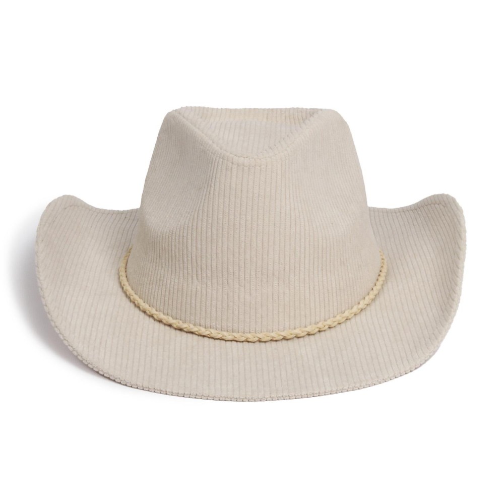 Corduroy Cowboy Hat with Braided Suede Hat Band - One Size Fits Most (Internal Drawstring Adjustable) - 100% Polyester - Brim Approximately 3" L view 2