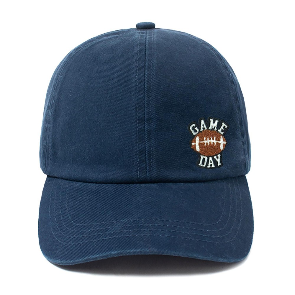 Off Center Chenille Patch 'GAME DAY' & Football Baseball Cap - One Size Fits Most - Slide Buckle Adjustment - 100% Cotton view 2