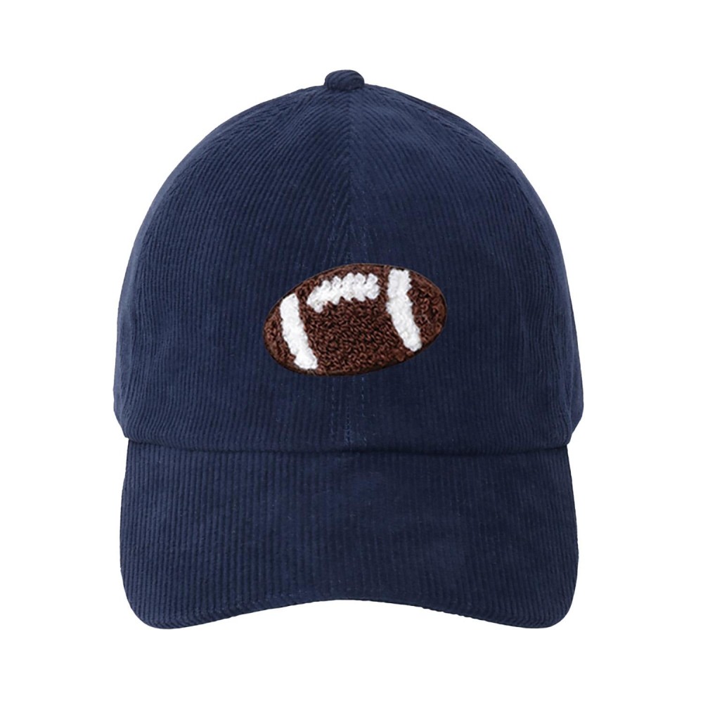 Chenille Patch Football Corduroy Baseball Cap - One Size Fits Most - Slide Buckle Adjustment - 100% Cotton view 2