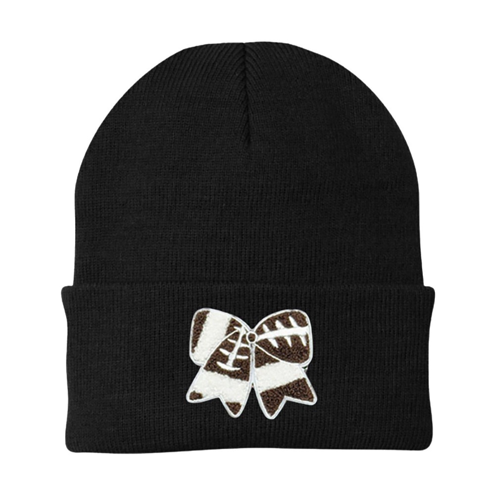 Football Bow Chenille Patch Knit Cuffed Beanie - One Size Fits Most - 100% Acrylic view 2