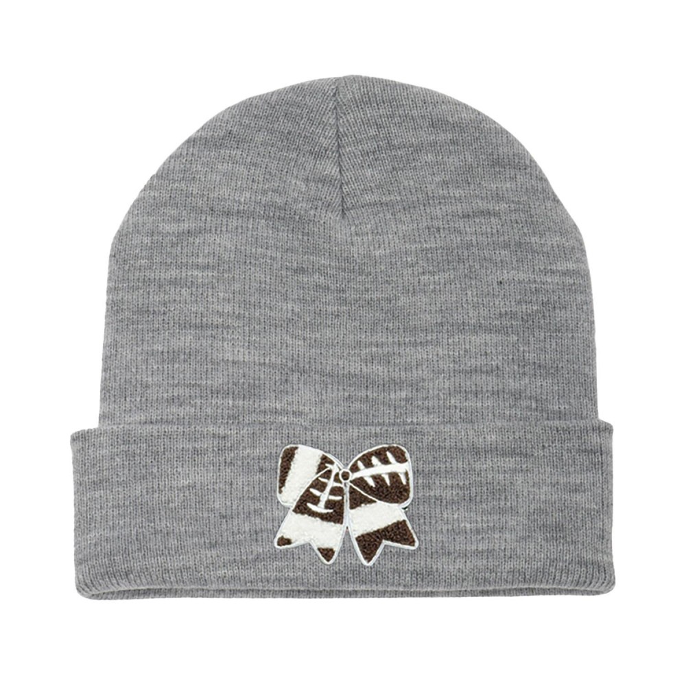 Football Bow Chenille Patch Knit Cuffed Beanie - One Size Fits Most - 100% Acrylic view 2