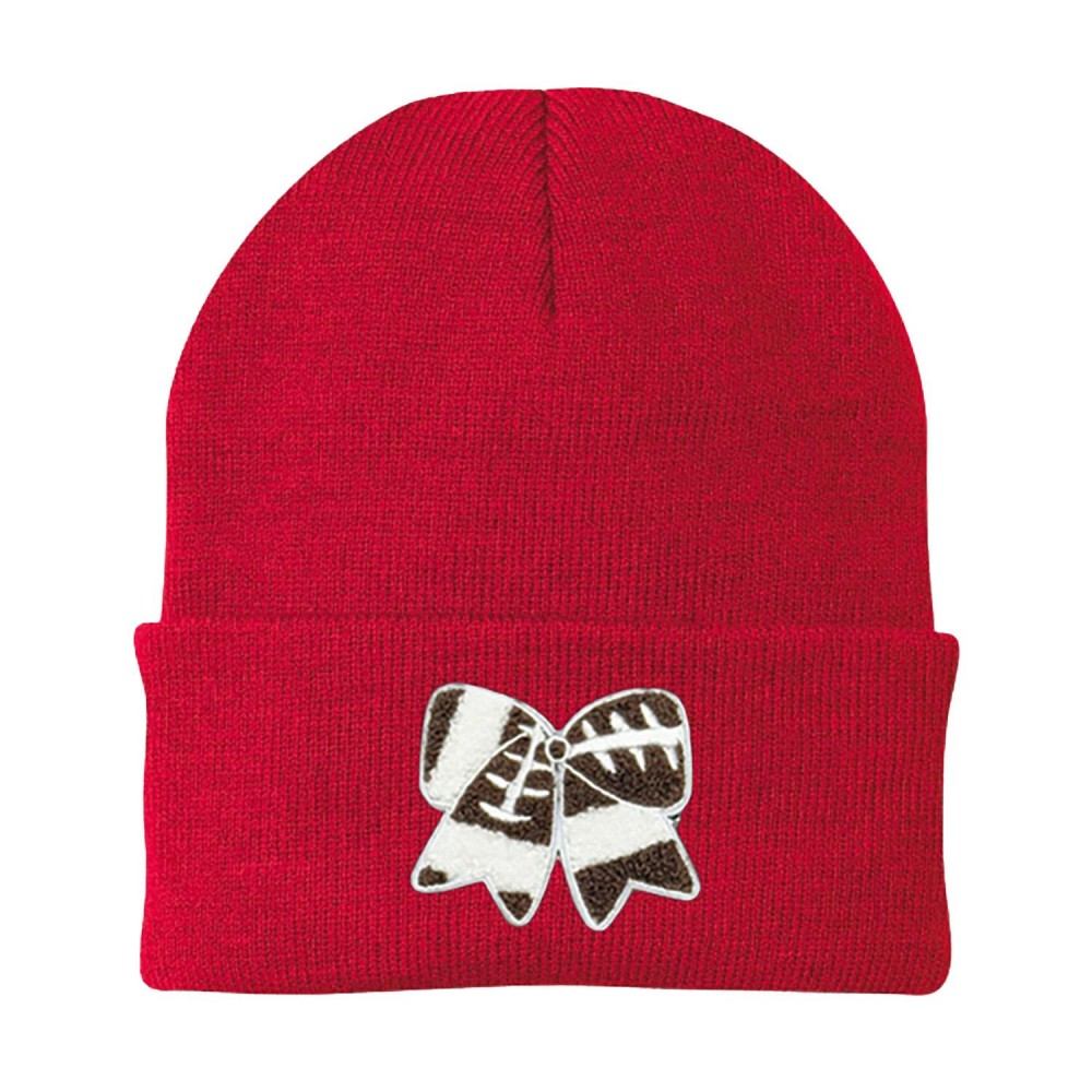 Football Bow Chenille Patch Knit Cuffed Beanie - One Size Fits Most - 100% Acrylic view 2