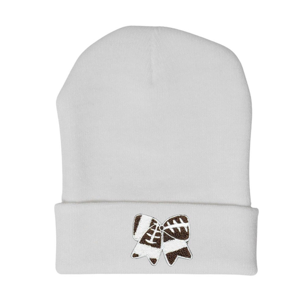 Football Bow Chenille Patch Knit Cuffed Beanie - One Size Fits Most - 100% Acrylic view 2