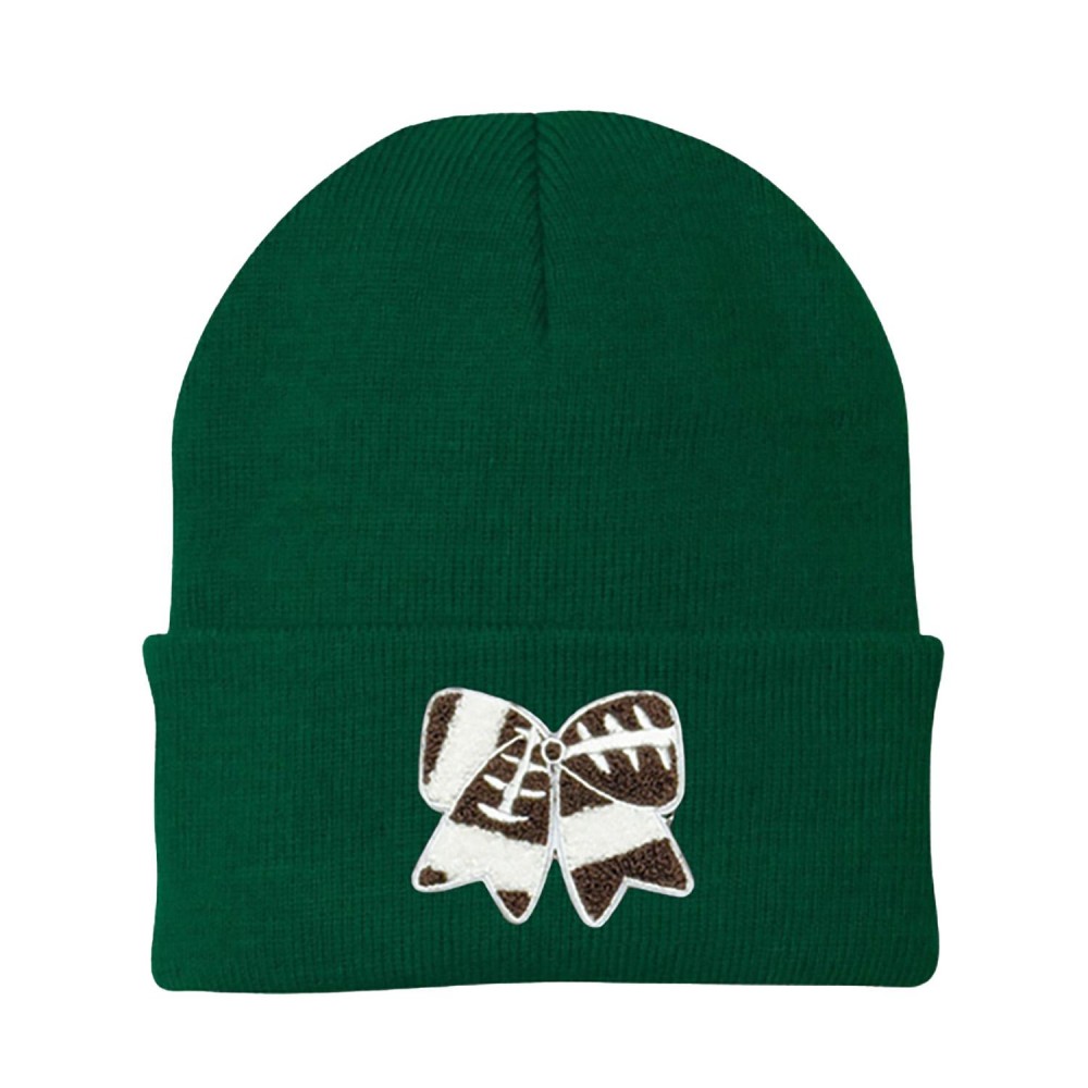 Football Bow Chenille Patch Knit Cuffed Beanie - One Size Fits Most - 100% Acrylic view 2