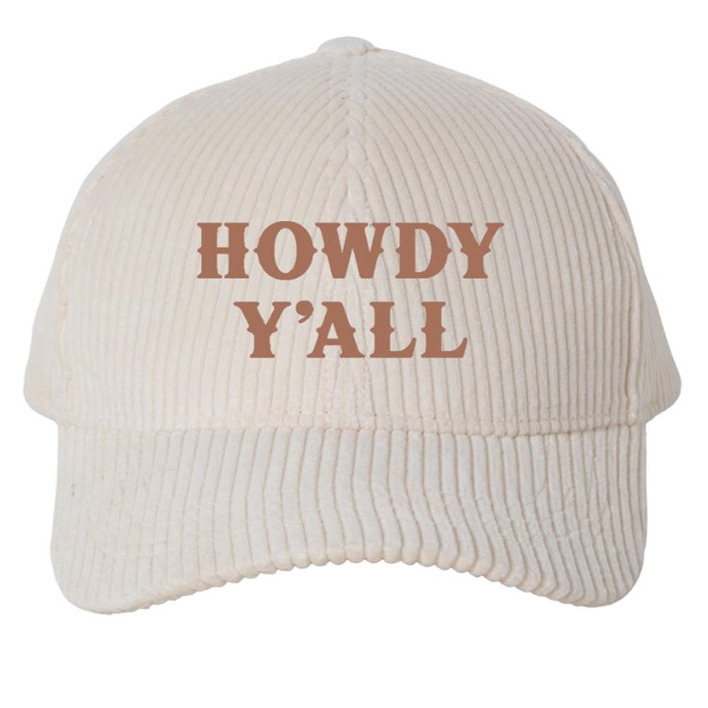 'HOWDY Y'ALL' Embroidered Corduroy Baseball Cap - One Size Fits Most - Slide Buckle Adjustment - 100% Cotton view 2