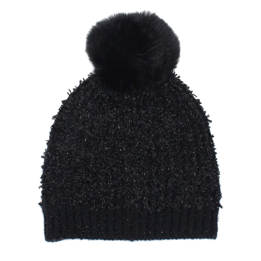 Lurex Knit & Tinsel Beanie With Faux Fur Pom - One Size Fits Most - 100% Polyester view 4