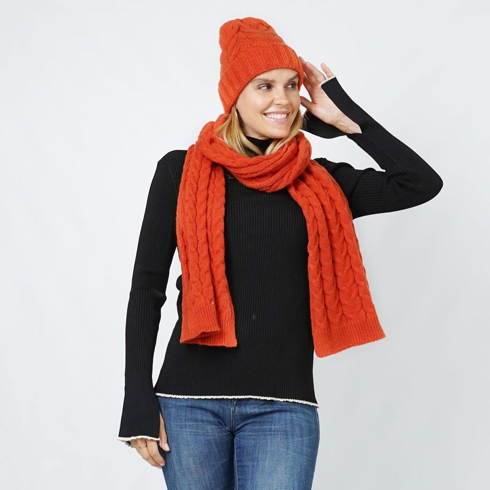 Braided Knit Scarf & Cuffed Beanie Set - One Size Fits Most - 100% Polyester view 2