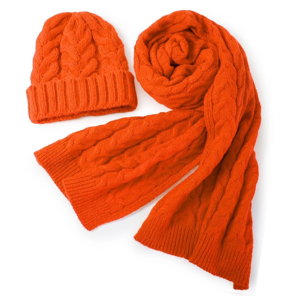 Braided Knit Scarf & Cuffed Beanie Set - One Size Fits Most - 100% Polyester view 4
