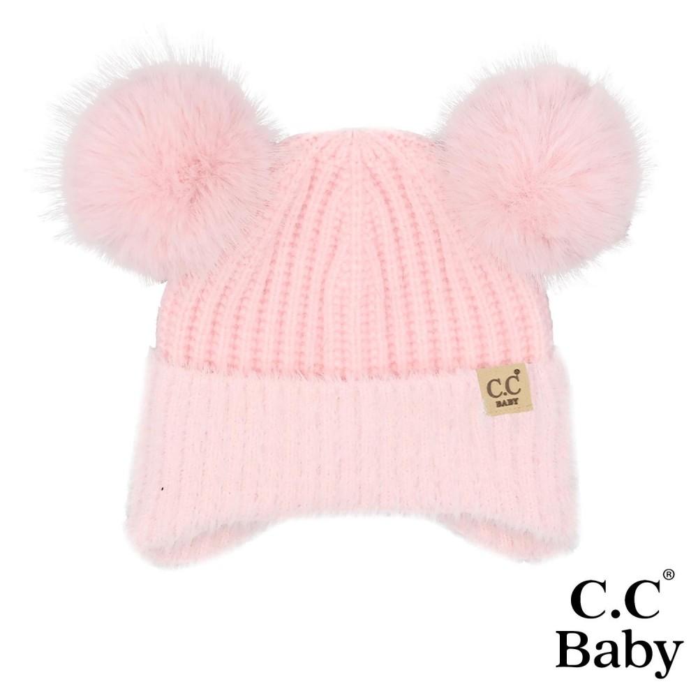 C.C BB HTE0108 Baby Fur Earflap Pom Pom Beanie - 45% Acrylic / 29% Polyester / 26% Nylon - Cuff 100% Nylon - One Size Fits Most (Newborn- 12 Months) view 2