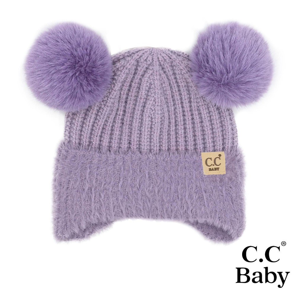 C.C BB HTE0108 Baby Fur Earflap Pom Pom Beanie - 45% Acrylic / 29% Polyester / 26% Nylon - Cuff 100% Nylon - One Size Fits Most (Newborn- 12 Months) view 2