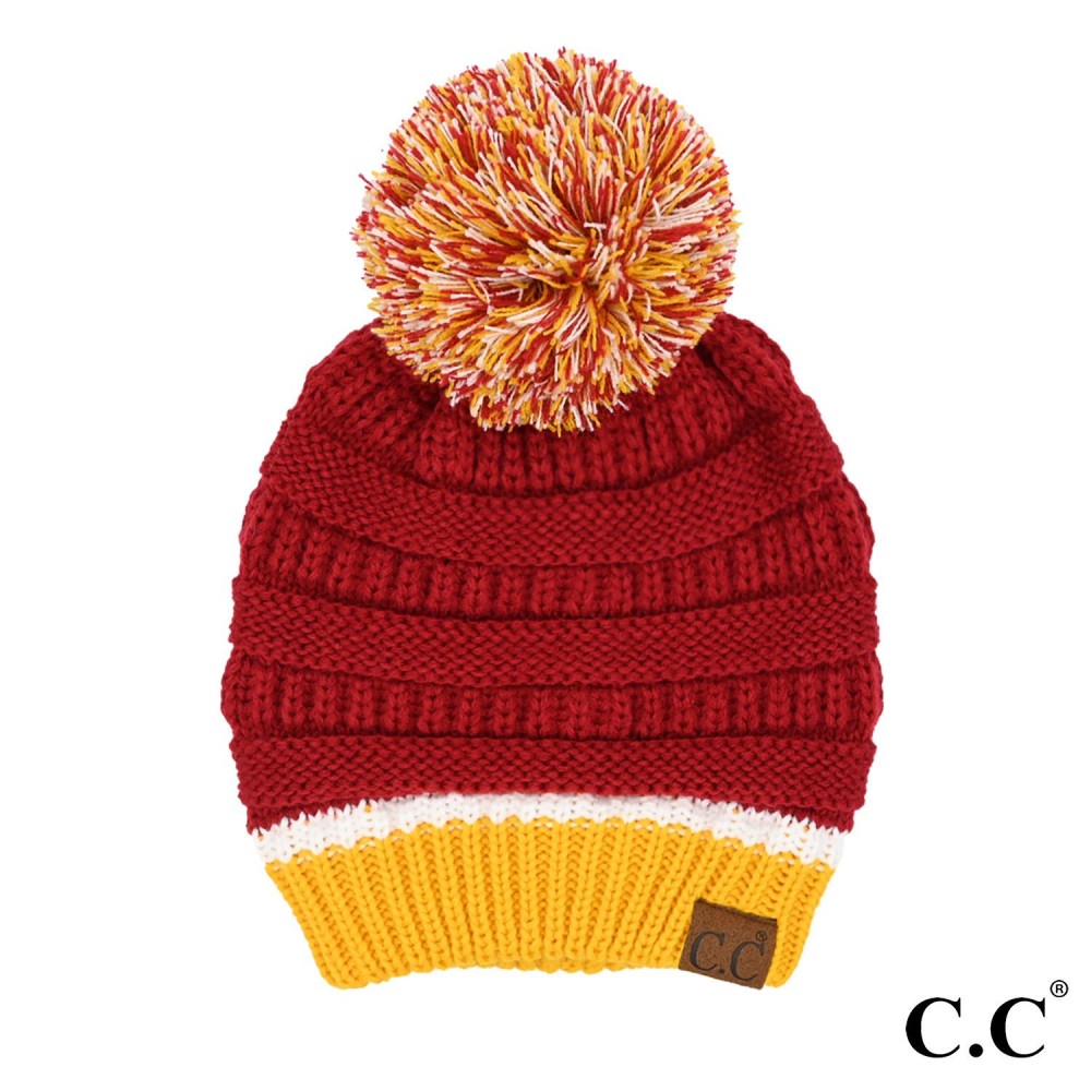 C.C HAT1430 College Football Team Color Pom Beanie - 100% Acrylic - One Size Fits Most view 2