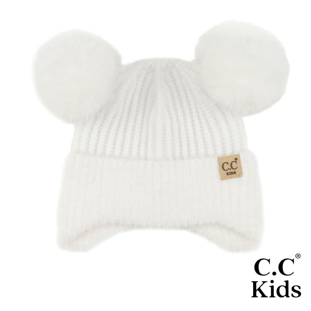 C.C KD-HTE0108 Kids Fur Earflap Pom Pom Beanie - Body: 45% Acrylic / 29% Polyester / 26% Nylon - Cuff: 100% Nylon - One Size Fits Most (3-7 Years) view 2