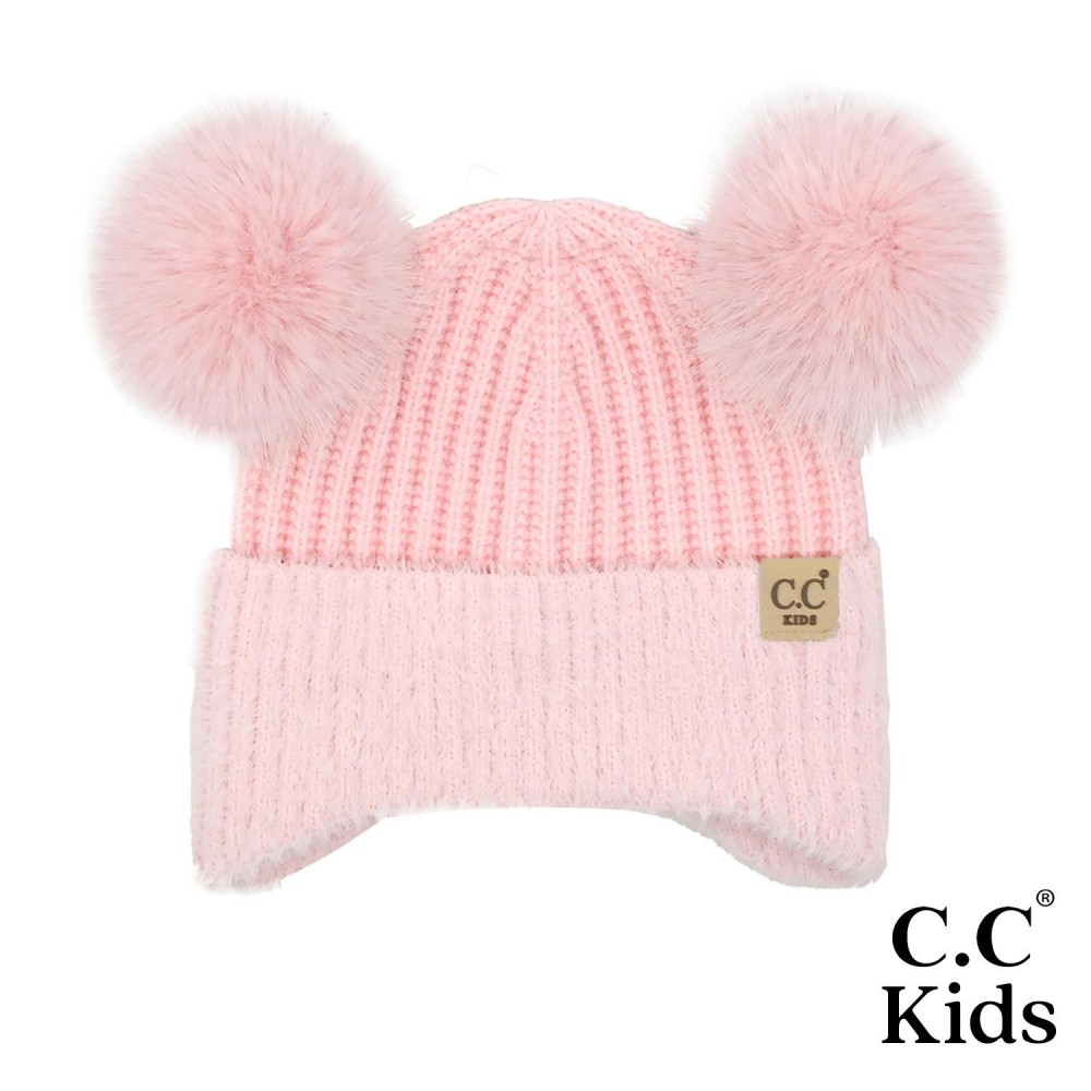 C.C KD-HTE0108 Kids Fur Earflap Pom Pom Beanie - Body: 45% Acrylic / 29% Polyester / 26% Nylon - Cuff: 100% Nylon - One Size Fits Most (3-7 Years) view 2