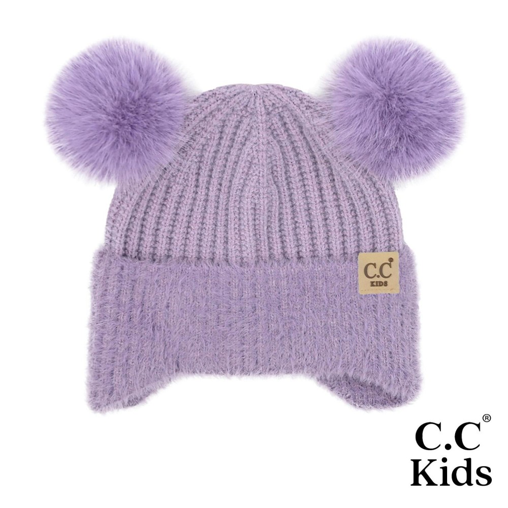 C.C KD-HTE0108 Kids Fur Earflap Pom Pom Beanie - Body: 45% Acrylic / 29% Polyester / 26% Nylon - Cuff: 100% Nylon - One Size Fits Most (3-7 Years) view 2