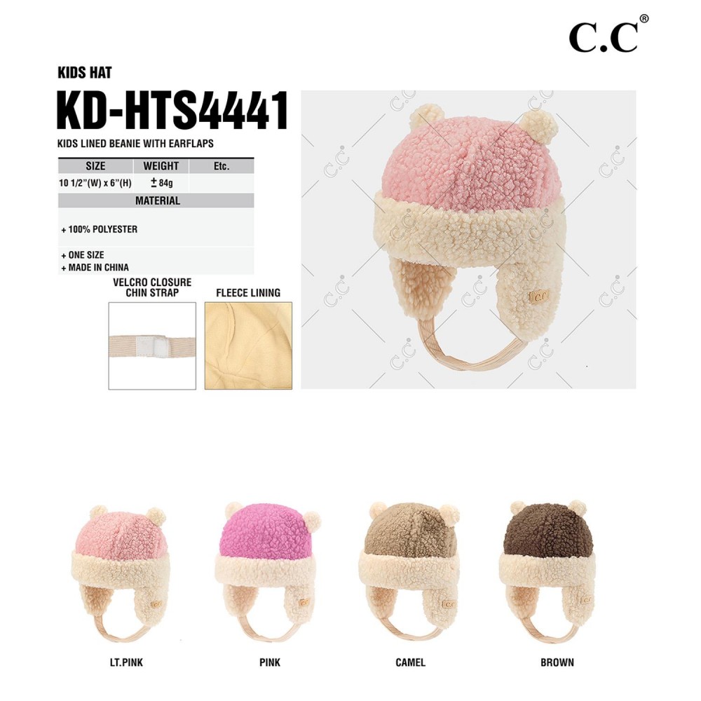KD-HTS4441 Kids Lined Beanie With Earflaps - One Size Fits Most - Fleece Lining - Velcro Closure Chin Strap - 100% Polyester view 6
