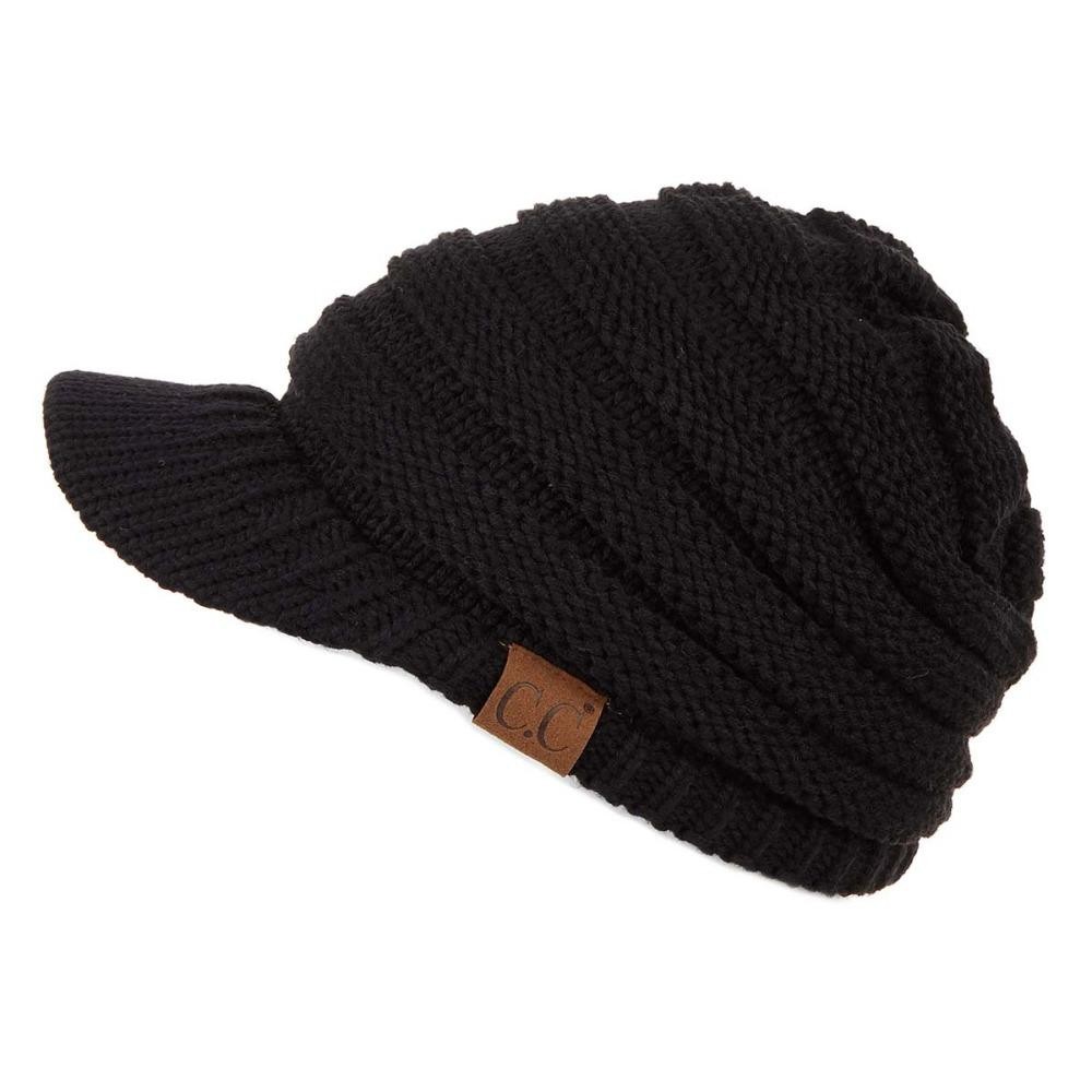 CC YJ-131 Ribbed Knit Hat With Brim - One Size - Elastic Band - Brim 2.5" L - 100% Acrylic view 2