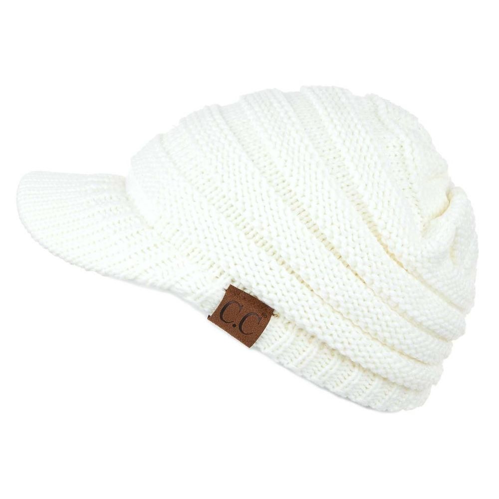 CC YJ-131 Ribbed Knit Hat With Brim - One Size - Elastic Band - Brim 2.5" L - 100% Acrylic view 2