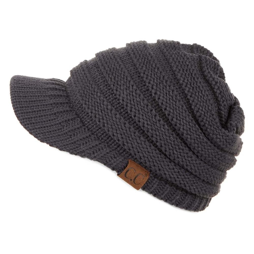 CC YJ-131 Ribbed Knit Hat With Brim - One Size - Elastic Band - Brim 2.5" L - 100% Acrylic view 2