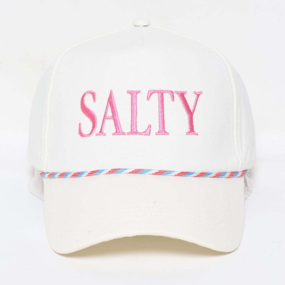 'SALTY' Embroidered Baseball Cap With Two Tone Front Strap Detail - One Size Fits Most - Snap Back Closure - 100% Cotton view 2