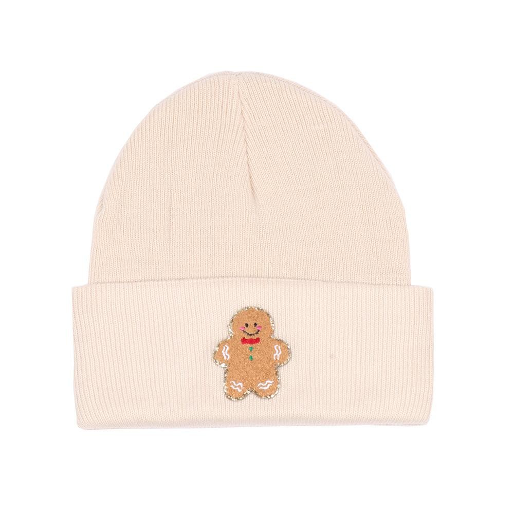 Gingerbread Man Glitter Chenille Patch Knit Cuffed Beanie - One Size Fits Most - 100% Acrylic view 2