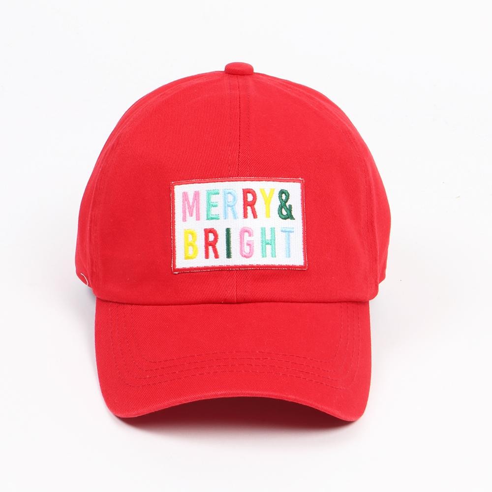 'Merry & Bright' Embroidered Patch Baseball Cap - One Size Fits Most - Slide Buckle Adjustment - 100% Cotton view 2