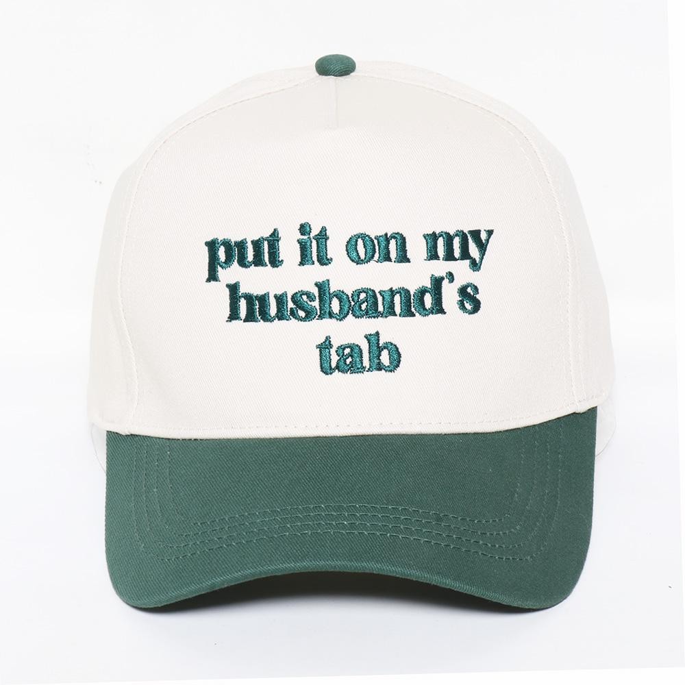 'put it on my husband's tab' Embroidered Two Tone Baseball Cap - One Size Fits Most - Snap Back Closure - 100% Cotton view 2