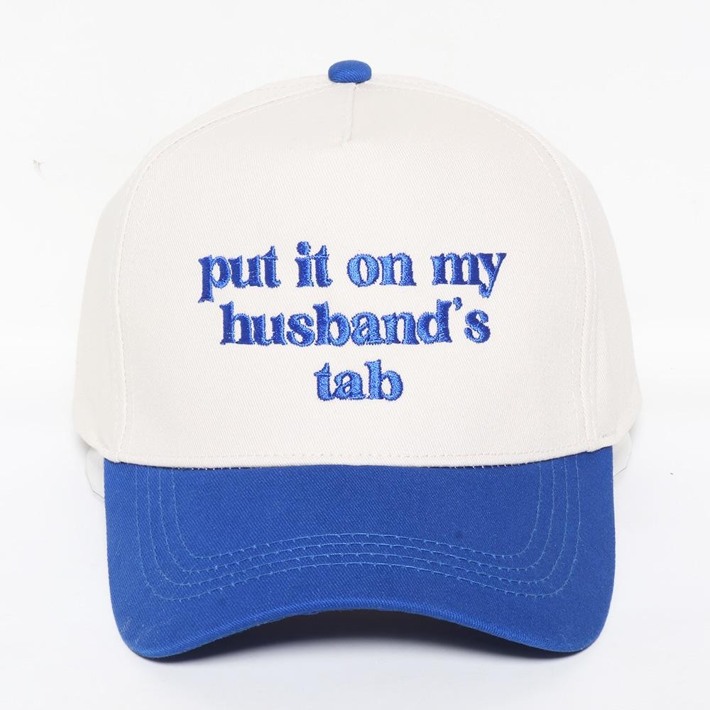 'put it on my husband's tab' Embroidered Two Tone Baseball Cap - One Size Fits Most - Snap Back Closure - 100% Cotton view 2