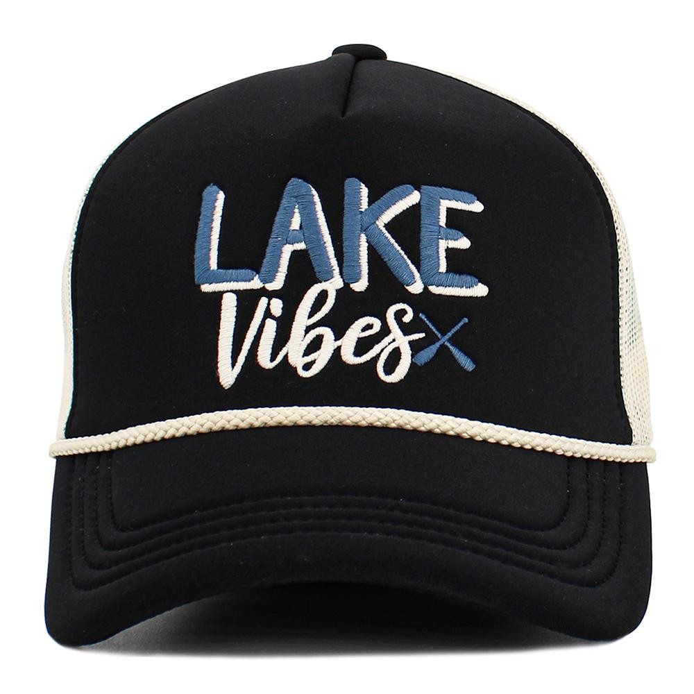 Vintage Embroidered "LAKE Vibes" Trucker Hat - One Size Fits Most - Adjustable Snap Closure - 45% Polyester 44% Nylon 11% Span view 2