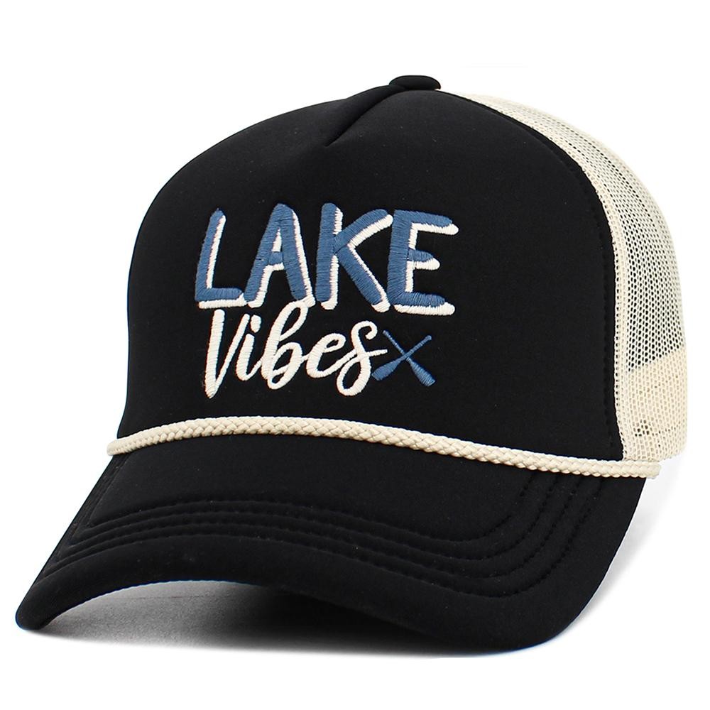 Vintage Embroidered "LAKE Vibes" Trucker Hat - One Size Fits Most - Adjustable Snap Closure - 45% Polyester 44% Nylon 11% Span view 4