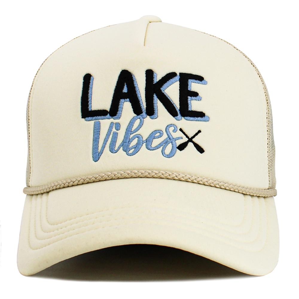 Vintage Embroidered "LAKE Vibes" Trucker Hat - One Size Fits Most - Adjustable Snap Closure - 45% Polyester 44% Nylon 11% Span view 2