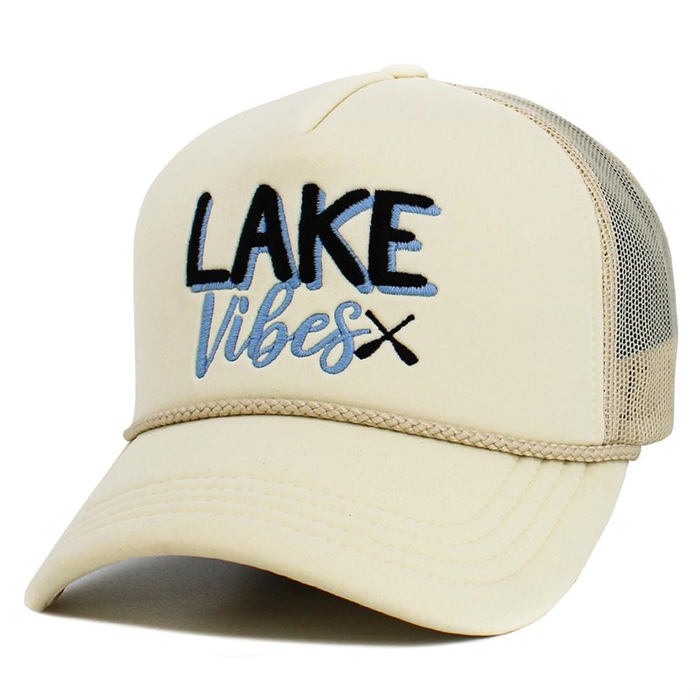Vintage Embroidered "LAKE Vibes" Trucker Hat - One Size Fits Most - Adjustable Snap Closure - 45% Polyester 44% Nylon 11% Span view 4