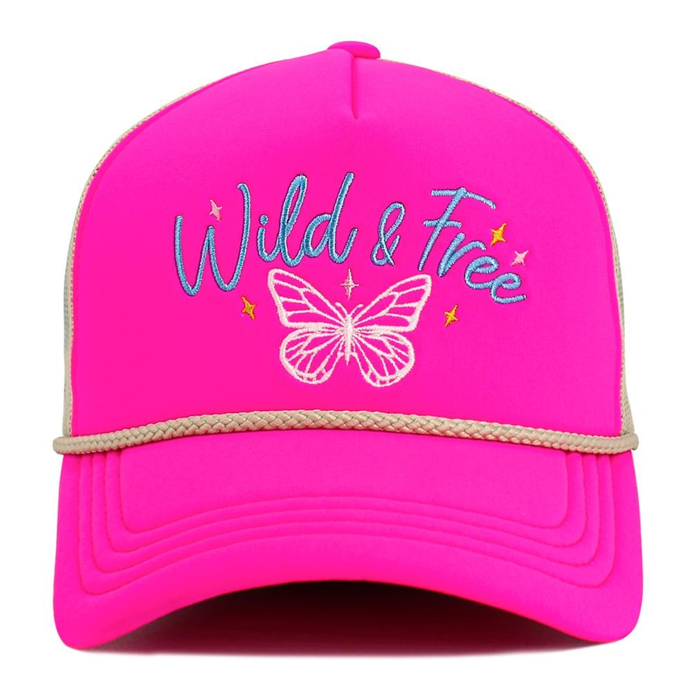 Vintage Embroidered "Wild & Free" Trucker Hat - One Size Fits Most - Adjustable Snap Closure - 45% Polyester 44% Nylon 11% Span view 2