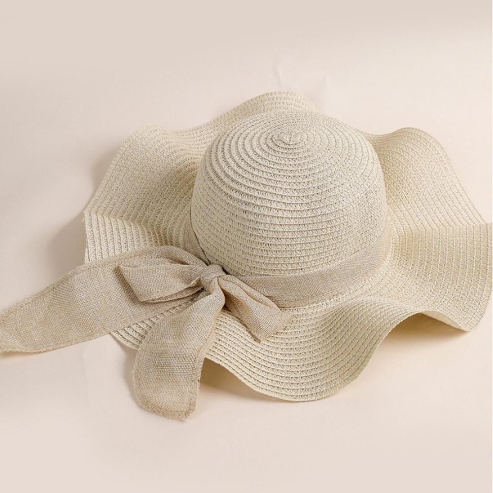 Straw Sun Hat Featuring Burlap Bow Band - One Size Fits Most - Brim Approximately 4" L view 2