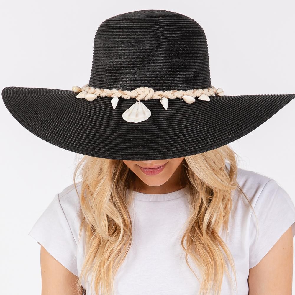 Wide Brim Sun Hat With Braided Band With Shells - One Size Fits Most - Adjustable Drawstring - 100% Paper Straw view 4