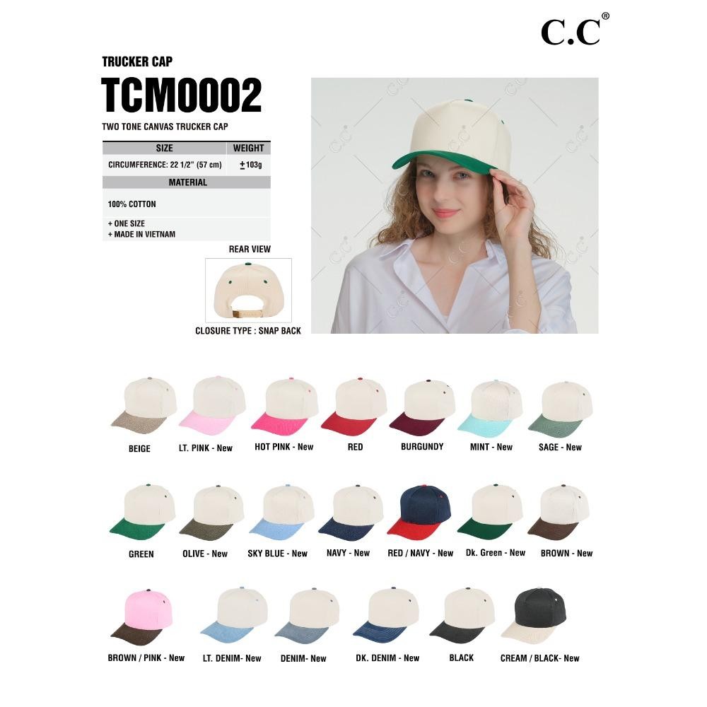 C.C TCM0002 Two Tone Canvas Trucker Cap - Snap Back Closure - One Size Fits Most - 100% Cotton view 4